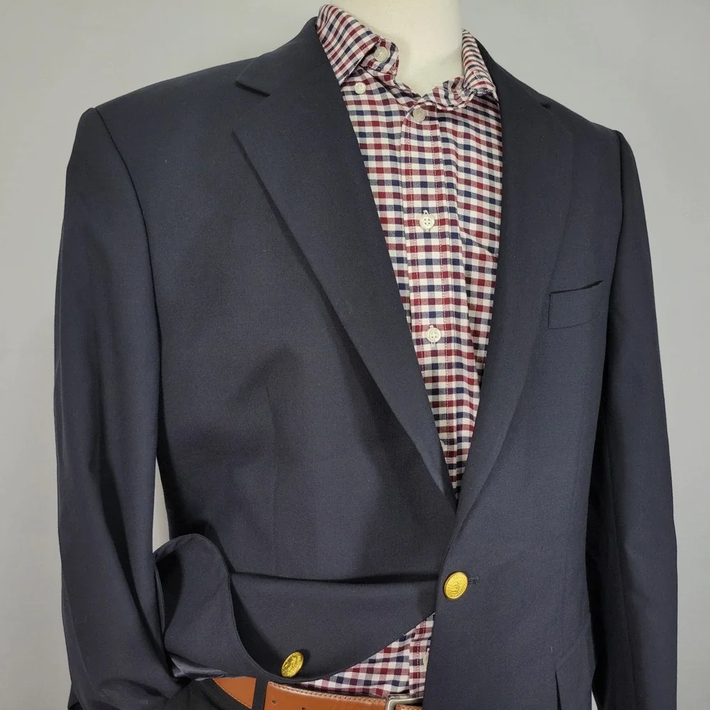 Brooks Brothers 346 Men's Sport Coat Blazer Two‎ Button Navy Blue Stretch 43L